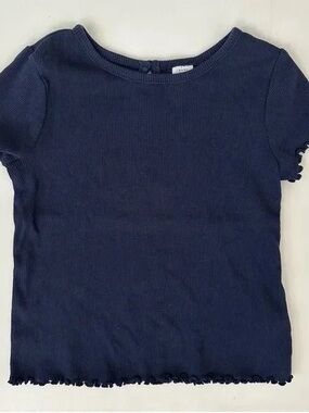 Girls Navy Ribbed Short Sleeve Tee